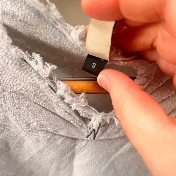 Cynthia‎ Ashby Gray Frayed Hem Linen-Cotton Short-Sleeve Tunic Dress S - Picture 3 of 7